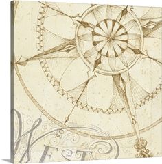 a drawing of a compass with the letter w in it's center and an ornate design