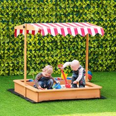 Outsunny Kids Wooden Sandbox, Children Sand Play Station Outdoor, With Adjustable Height Cover, Bottom Liner, Seat, Plastic Basins, Boys And Girls Sandbox For Kids, Sandbox With Canopy, Sand Pits For Kids, Wooden Sandbox, Bottom Liner, Kids Sandbox, Sand Pit, Kids Sand, Sand Play