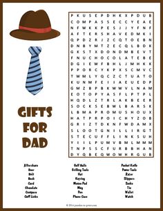 a word search for father's day with a hat and tie