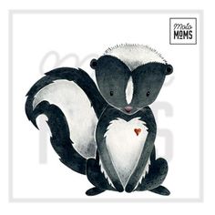 a black and white skunkt holding a heart