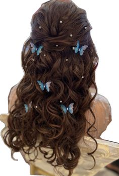 Wedding Hairstyles With Butterflies, Cute Hairstyles For Long Hair For Wedding, Prom Hairstyles Butterflies, Cute Dress Hairstyles, Butterflies In Hair Hairstyles, Hairstyle Design For Wedding, Hair Styles For Prom Long, Butterflies Hairstyles, Trendy Wedding Hairstyles Indian