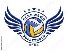 volleyball ball with wings and stars on the white background for logo, emblem or badge design