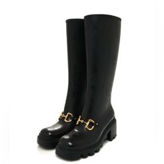 Gucci Knee High Rubber Boots, Black, 9, Worn Once Gucci Black Boots With Reinforced Heel, Chic Black Gucci Boots, Chic Gucci Boots With Horsebit Detail, Black Gucci Boots With Branded Heel, Gucci Black Round Toe Boots, Gucci Calf Leather Boots With Horsebit Detail, Black Boots With Horsebit Detail And Round Toe, Designer Black Boots With Horsebit Detail, Gucci Boots