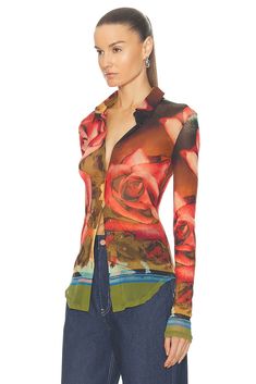 Find JEAN PAUL GAULTIER Roses Mesh Long Sleeve Top In Brown on Editorialist. Jean Paul Gaultier Roses Mesh Long Sleeve Top in Brown 100% polyamide. Made in Italy. Hand wash. Front button closure. JIEF-WS73. 24/25-U-CH013-T547-403050. About the designer: Fitted Long Sleeve Blouse With Rose Print, Designer Fitted Floral Print Blouse, Designer Fitted Multicolor Blouse, Designer Fitted Blouse With Floral Print, Mesh Long Sleeve Top, Mesh Long Sleeve, Paul Gaultier, Jean Paul, Jean Paul Gaultier