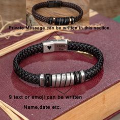 Men Name Bracelet, Engraved Bracelet,Leather and Steel Bracelets ,Birthday Gift, Personalized Bracelet,Anniversary Gift,Gift For Him A great gift option for your loved ones, you can surprise your husband, boyfriend, brother and all your loved ones with its slim and elegant design. You can give a sweet message to your loved ones by writing your most special dates, names and secret messages on the bracelet. We do not charge additional fees for product customization, you can send us any request tha Sweet Message, Laser Marking, Personalized Bracelet, Bracelet Leather, Secret Messages, Engraved Bracelet, Sweet Messages, Name Bracelet, Personalized Bracelets