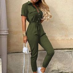 Work Jumpsuit, Overalls Plus Size, Cargo Jumpsuit, Slim Jumpsuit, Ikat Pinggang, Belt Jumpsuit, Jumpsuit Elegant, Short Sleeve Jumpsuits, Belted Pants