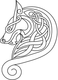 a wolf head with an intricate pattern on it's face, outlined in black and white