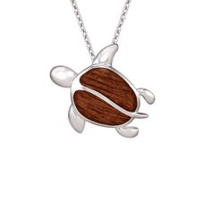 Sterling Silver Honu Pendant with Koa Wood Inlay. 18" Sterling Silver Chain included. The pendant measures approximately approximately 1" from head to tail. Inlay Jewelry, Island Life Style, Koa Wood, Detailed Jewelry, Wood Inlay, Fine Jewels, Sterling Silver Chain, Sterling Silver Chains, Silver Chain