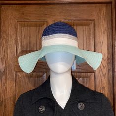 Protect Yourself From The Tropical Rays With The Striped Sun Hat. While Being Functional, This Floppy Hat Adds A Stylish Touch To A Basic Beach Outfit. Beautiful Colors, Teal, White, Navy & Silver. New With Tags! Blue Brimmed Sun Hat For Day Out, Blue Brimmed Hat For Day Out, Green One Size Sun Hat For Spring, Green Beach Hat One Size, Green One-size Sun Hat For Spring, Green Sun Hat One Size For Spring, One Size Green Sun Hat For Spring, Green One-size Hat For The Beach, Spring Green Sun Hat One Size