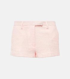 Shimmering pink shorts that shine on social. Crafted from lustrous tweed blended with cleverly placed sequins, these statement shorts elevate weekend fits. Lightweight yet sculpting, the straight leg flatters figures without compromise. Side and back pockets lend practical panache. A perfect pop of party, now in your closet. Dry clean only for luxurious looks that last, fabricated in Italy by master artisans. #OOTD guaranteed. Trendy Tweed Bottoms For Spring, Chic Tweed Shorts, Chic Summer Tweed Bottoms, Casual Tweed Shorts, Short Tweed Bottoms For Work, Chic Summer Tweed Shorts, Chic Tweed Shorts For Summer, Summer Tweed Shorts, Spring Tweed Shorts