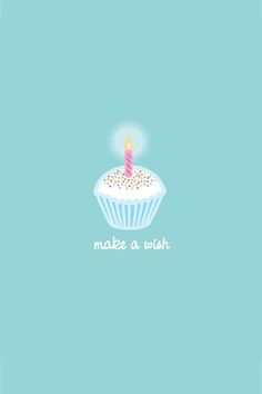 a cupcake with a candle on it that says make a wish in front of a blue background