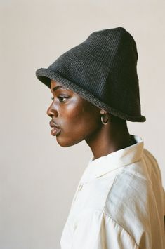 A knit bucket-style hat with seamless construction and a rolled edge. Flexible, moldable, and packable for every adventure to come. Naturally dyed using the earth, charcoal is a smoky gray. Knit Bucket Hat, Cool Hat, Hair Wrap Scarf, Drawing People Faces, Types Of Hats, Photography Inspiration Portrait, Matching Sweaters, Natural Dye, Cool Hats