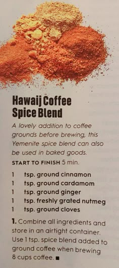 a recipe book with instructions on how to make coffee and spice blends in it