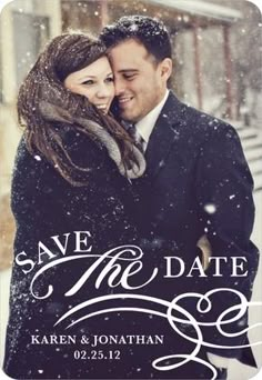 an image of a couple in the snow on their save the date photo magnets