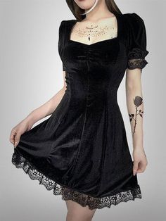 ♥ Material: Polyester♥ Size:      <td colspan="4" style="text-align: center;" data-mce-fragment="1" data-mce-style="te... Black Dress Gothic, Goth Dress, Square Neck Dress, High Waist Dress, Vestidos Vintage, Party Dress Short, Gothic Dress, Lace Dress Black, Lolita Dress