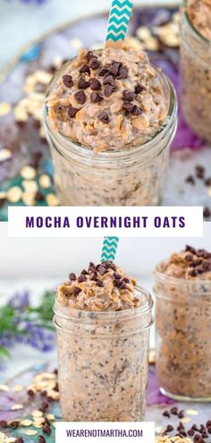 These Mocha Overnight Oats let you start your day off with a little bit of chocolate and a little bit of coffee and will keep you satisfied all morning long Sweet Replacements Healthy, Mocha Overnight Oats Healthy, Kodiak Overnight Oats, Drinkable Overnight Oats, Overnight Oats Flavors, Overnight Oats With Coffee