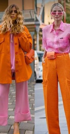 Salmon Shirt Outfit Women, Teal And Yellow Outfit, Leopard And Orange Outfit, Pink Orange Outfit Color Combos, Hot Pink Trousers Outfit Work Attire, Casual Chic Colorful, Colorful Buissnes Outfit, Orange And Pink Outfit Color Combos, Color Combo 2023