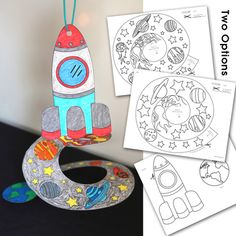 this is an image of a rocket ship with space drawings on it and coloring pages