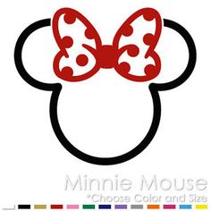 a minnie mouse head with a red bow on it's head and the word disney written