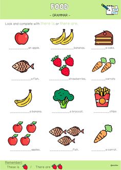 food worksheet with pictures and words to help kids learn how to read them