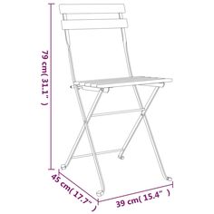 a folding chair is shown with measurements for the seat and back side, as well as an additional height