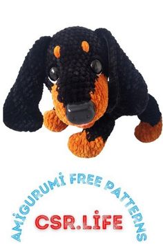 a crocheted black and orange stuffed animal with the caption csr life