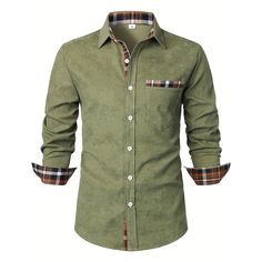 Season:Spring   Fall,Winter; Fabric:Polyester; Sleeve Length:Long Sleeve; Look After Me:Hand wash,Washable; Gender:Men's; Style:Casual,Fashion,Comfortable; Tops Type:Shirt,Corduroy Shirt,Overshirt; Occasion:Street,Daily,Casual,Outdoor; Pattern:Plaid; Neckline:Collar; Listing Date:09/20/2024 Fall Business Attire, Business Shirts Men, Mens Overshirts, Street Clothing, Business Casual Shirts, Corduroy Shirt, Compression Shirt, Fall Outdoor, Green Long Sleeve