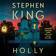 a book cover with a house and street light in the foreground, at night