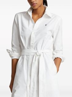 Polo Ralph Lauren Cory Polo Pony-embroidered Shirtdress - Farfetch Pointed Flat Collar, Polo Pony, Lauren White, White Shirt Dress, Shirtdress, White Shirt, David Jones, Polo Ralph, Fashion Branding