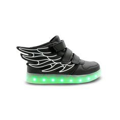 Light up the night with Family Smiles LED Shoes! With the push of a button, you can alternate between 7 vibrant colors and up to 11 different lighting patterns guaranteed to let the crowd know youre coming! Our kids' shoes are made of high-quality breathable materials with durable and wear-resistant rubber soles for maximum comfort. Kids will love them for their black color and fashion design. Parents will love them for the safety of nighttime visibility for their children. Using the provided USB cable, you can plug it into any computer or USB wall adapter to charge both shoes (2-3 hours) for up to 3 hours of light up fun wherever you go! Available sizes for Black Hightops: US 9 / EU 25, US 9.5 / EU 26, US 10 / EU 27, US 10.5 / EU 27.5, US 4 Big Kid / EU 35 NOTE:Sizes run small, please cho Light Up Wings, Urban Clothes, Black Toddler, Top Boys, Lighting Pattern, Sneakers Kids, Led Shoes, Comfortable Walking Shoes, Unisex Shoes