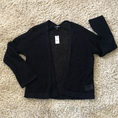 Women’s Express Open Stitch Cardigan Size M. Black. Never Worn, New With Tags! Black Open Front Knit Cardigan, Black Open Front Sweater For Spring, Casual Black Open Knit Cardigan, Black Open Front Casual Cardigan, Black Open Knit Long Sleeve Cardigan, Black Open Knit Long Sleeve Outerwear, Black Open Knit Outerwear, Black Open Knit Outerwear For Winter, Black Long Sleeve Open Knit Outerwear