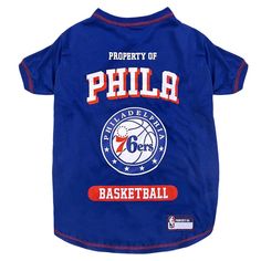 a blue dog shirt that says property of philadelphia basketball