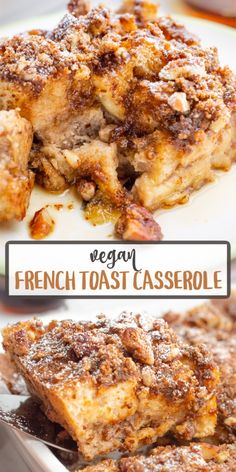 french toast casserole on a white plate