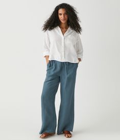 The linen pants you'll want to live in. Jules has a high rise with a relaxed wide leg silhouette and an adjustable tie waist with flirty ruffle details.   Pairs well with the Jay Linen Shacket Linen Shacket, Relaxed Fit Ankle-length Beach Pants, Relaxed Ankle-length Linen Pants, Beach Linen Pants With Pull-on Style, Pull-on Linen Wide-leg Pants, Relaxed Fit Full-length Linen Bottoms, Hamptons Summer, Linen Pant, Friends Instagram