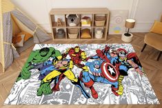 the rug is decorated with avengers characters on it