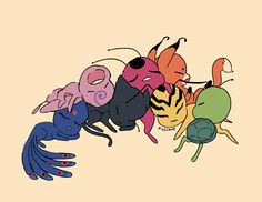 a group of colorful bugs sitting on top of each other