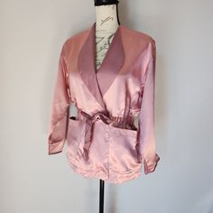 Vintage Nwt Victoria's Secret Gold Label Satin Collared Robe Tie-Waist Pink 100% Polyester Condition Is New With Tag. Please Note: *The Real Color Of The Item May Be Slightly Different From The Pictures Shown On Website Caused By Many Factors. *Don't Go By Size Number. Do Check Measurements To Determine If The Item Will Fit. Measurements: Approximately (Laying Flat). -Shoulder To Shoulder: 19 Inches (Shoulder Seam To Shoulder Seam) -Sleeve Length: 19.5 Inches (Shoulder Seam To Cuff) -Armpit To A Chic Pink V-neck Sleepwear, Chic Pink Sleepwear For Spring, Chic Victoria's Secret Sleepwear For Spring, Chic Victoria's Secret Spring Sleepwear, Chic Spring Sleepwear By Victoria's Secret, Chic Pink Sleepwear For Pajama Party, Chic Pink Sleepwear For Party, Elegant Fitted Pink Sleepwear, Black Satin Robe