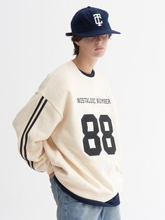 Composition : Cotton/PolyCountry of Origin : Vietnam Cream Logo Print Sweatshirt For Fall, Cream Sweatshirt With Logo Print For Fall, Cream Winter Sweatshirt With Logo Print, Sporty Beige Sweater With Ribbed Cuffs, Cream Logo Print Sweatshirt For Streetwear, Cream Sweatshirt With Logo For Streetwear, Oversized Cream Sweatshirt With Letter Print, Sporty Cream Crew Sweatshirt, Sporty Cream Crew Neck Sweatshirt