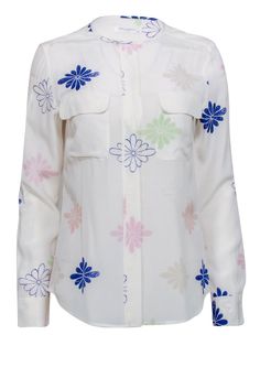 Current Boutique-Equipment - Ivory & Multicolor Floral Long Sleeve Button Front Shirt Sz S French Girl Chic, Spring Look, Chic Shop, Sandal Heels, Buy Shoes Online, Spring Looks, French Girl, Button Front Shirt, Shirts Tops