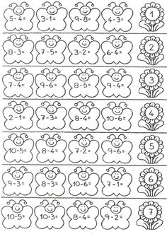 the printable worksheet for addition and subtractional numbers 1 - 10