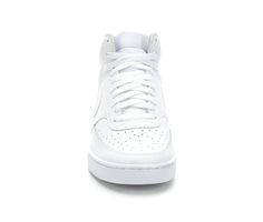 Durable upper, Secure lace-up closure, Cushioned insole, Shock absorbing midsole, Rubber traction outsole, Breathable fabric lining, Padded tongue and collar, Nike® branding details | Men's Nike Court Vision Mid Sneakers in White Size 9 Nike High-top Sneakers With Perforated Toe Box For Sports, Nike High-top Sneakers With Perforations And White Sole, Casual Nike High-top Sneakers For Light Sports, Nike High-top Sneakers With Perforations For Sports, Nike High-top Sneakers With Perforations, Nike Mid-top Basketball Shoes With Perforations, Nike Mid-top Basketball Shoes With Perforated Toe Box, Nike Casual High-top Sneakers With Perforations, Casual Nike High-top Sneakers With Perforations