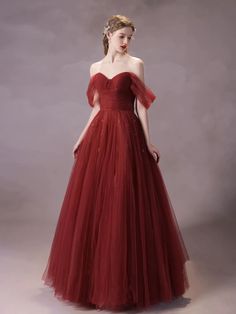 Transformation Dress, Off Shoulder Party Dress, Labyrinth Ball, Formal Fits, Burgundy Homecoming Dress, Fantasy Clothes, Beaded Party Dress, Elegant Wine, Tulle Party Dress