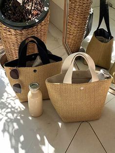 Split-Joint Woven Bags Bags Accessories Handbags OFF-WHITE-One_size Subang Jaya, Retro Shoulder Bag, Summer Purses, Vacation Bag, Woven Handbags, Straw Tote Bag, Shah Alam, Straw Handbags, Travel Purse