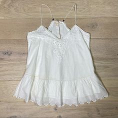 A Truly Beautiful Piece! Sleeveless Embroidered Tops For Brunch, Summer Embroidered Cotton Lace Top, Embroidered Cotton Lace Top For Summer, Feminine Embroidered Tops For Daywear, Summer Floral Embroidered Top For Wedding, Floral Embroidered Top For Summer Wedding, Feminine Embroidered Summer Top For Daywear, Cotton Tops With Lace Trim For Weddings, Chic White Embroidered Top With Lace Trim