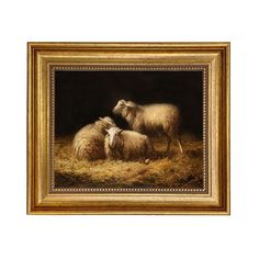 two sheep are standing in the hay by an open window with a white wall behind them