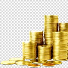 stacks of gold coins on a white background png, clipart - stack of golden coins