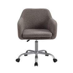 Add Contemporary Style To Your Workspace With This Office Chair. Comfy Sherpa Material In A Warm Grey Adorns The Wide Back, High Arms, And Thick Cushioned Seat. The Adjustable Seat Allows The Chair To Work With A Variety Of Desks And Work Tables, While The Silver Base And Black Wheels Provide For Smooth Movement Throughout Your Work Area. The Grey Sherpa Fabric Brings A Warm And Inviting Aura To Any Room. Tilt Bucket Seat Lets You Gently Lean Back Or It Can Be Locked If Preferred. Tilt, Adjustin Office Chair Comfy, Upholstered Desk Chair, Chair Comfy, Upholstered Office Chair, Work Tables, Swivel Desk, Adjustable Office Chair, Grey Office, Black Wheels