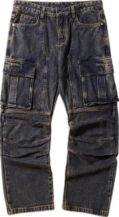 Casual Baggy Distressed Cargo Pants, Casual Distressed Denim Blue Cargo Pants, Trendy Distressed Cargo Pants For Streetwear, Blue Washed Cargo Pants For Streetwear, Washed Cargo Jeans For Fall Streetwear, Washed Cargo Jeans For Streetwear In Fall, Techwear Denim Jeans With Side Pockets, Fall Streetwear Washed Cargo Jeans, Distressed Baggy Cargo Jeans For Streetwear