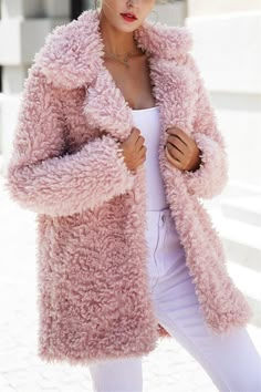 Faux Fur Long Coat, Fur Long Coat, Brown Fur Coat, Fur Decor, Long Faux Fur Coat, Women Lace Dress, Pink Faux Fur, Casual Coat, Bottom Clothes