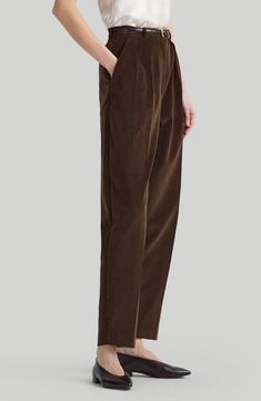 Tailored from plush corduroy, these tapered-leg pants feature reversed front pleats that create a relaxed fit. 27" inseam; 15" leg opening; 13" front rise; 16 1/2" back rise (size 42FR) Zip fly with button closure Front slant pockets; back button-welt pockets 100% cotton Dry clean Made in Italy Designer Clothing Elegant Corduroy Bottoms For Fall, Elegant Fall Corduroy Bottoms, Elegant Corduroy Bottoms For Work, Corduroy Tapered Leg Bottoms For Work, Corduroy Ankle-length Workwear Pants, Corduroy Tapered Leg Pants For Work, Corduroy Ankle-length Workwear Bottoms, Corduroy Ankle-length Pants For Work, Tapered Leg Corduroy Pants For Work